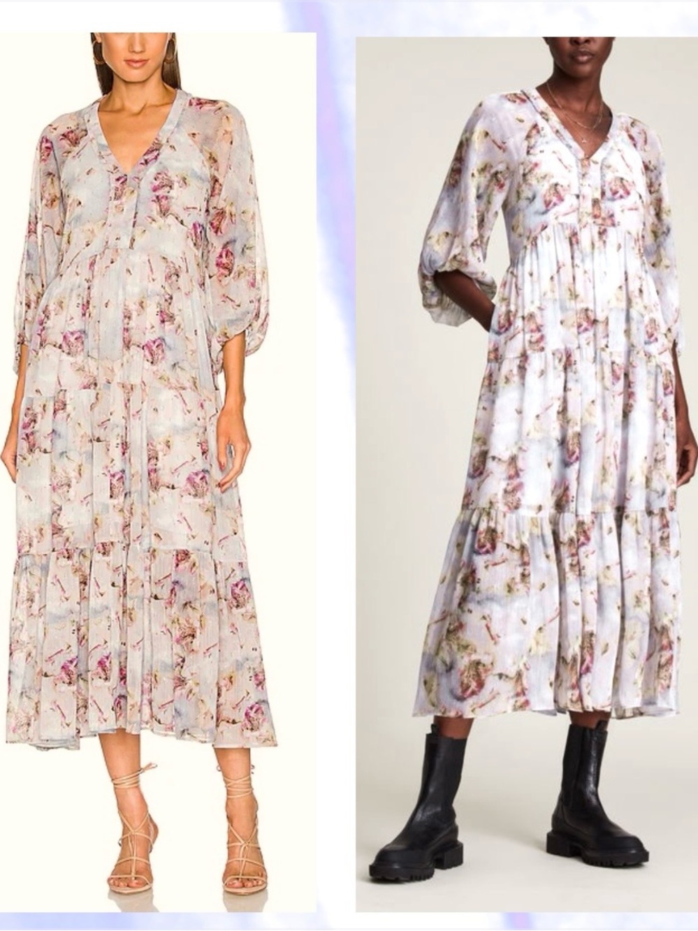 ALLSAINTS Trude Vimur Tiered Maxi Dress Metallic Floral Cottagecore Ethereal 2